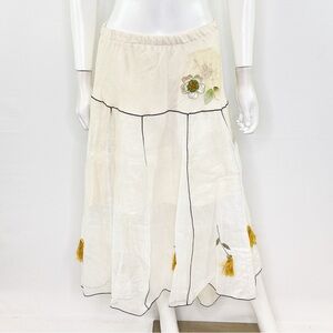 Vintage Lee Andersen Pale Yellow Embroidered Midi Skirt Size S Boho Dainty